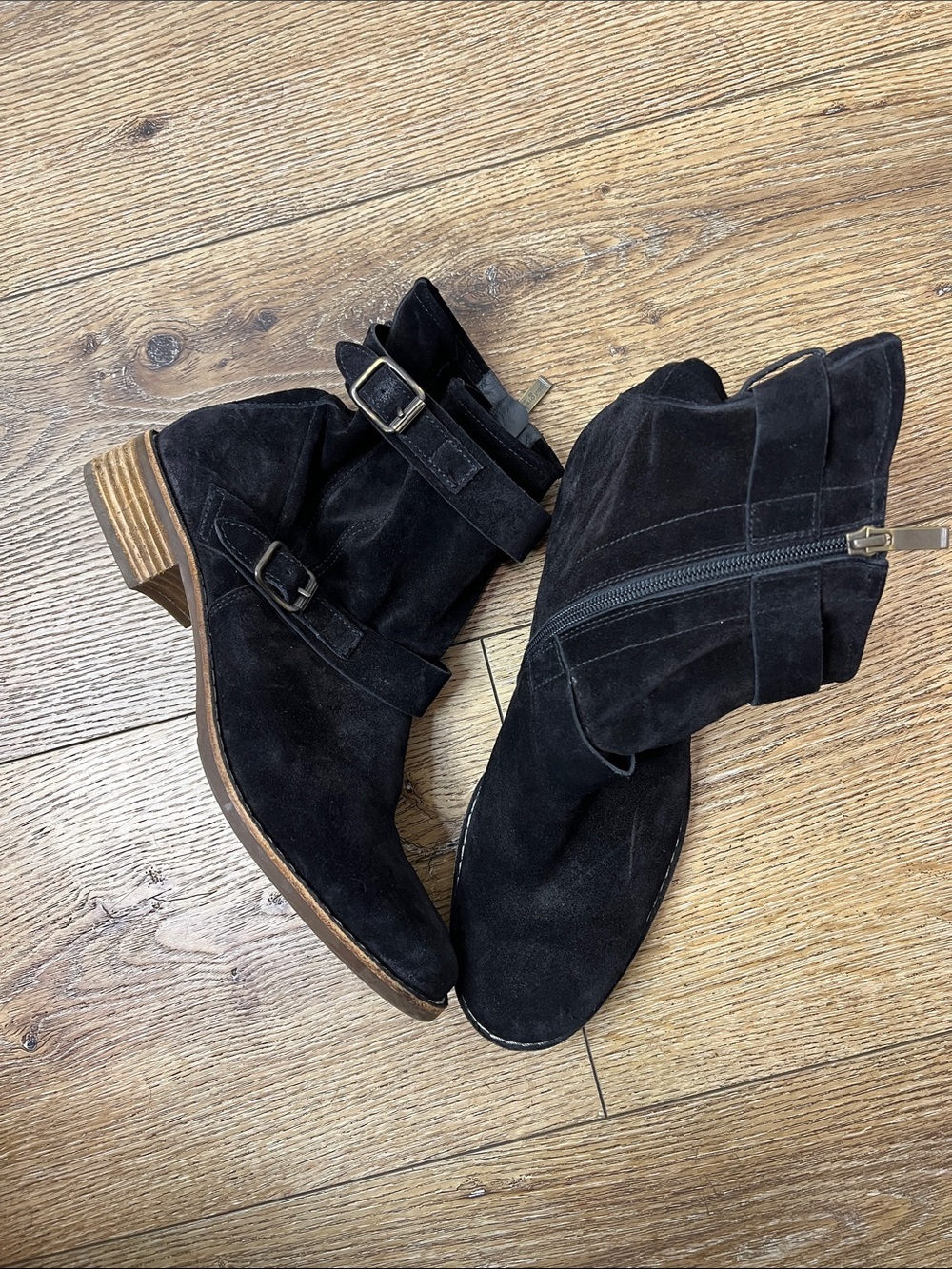 Paul Green Black Suede Harness Ankle Boots Size 7.5/10US